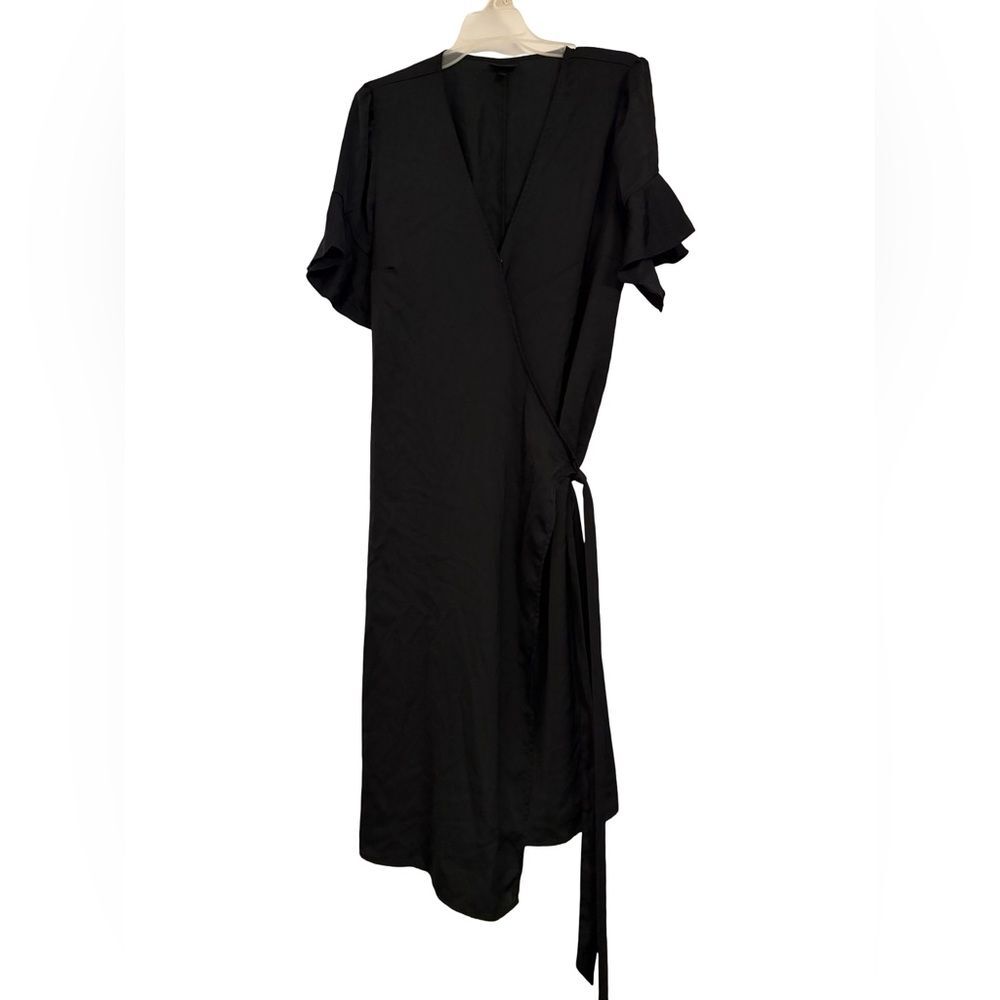 Who What Wear Black Midi Wrap Dress with Ruffle Sleeves – Women’s XL